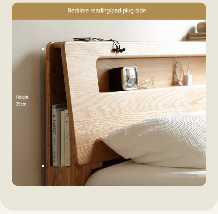 Oak, Beech Solid Wood With Light And Bookshelf Bed