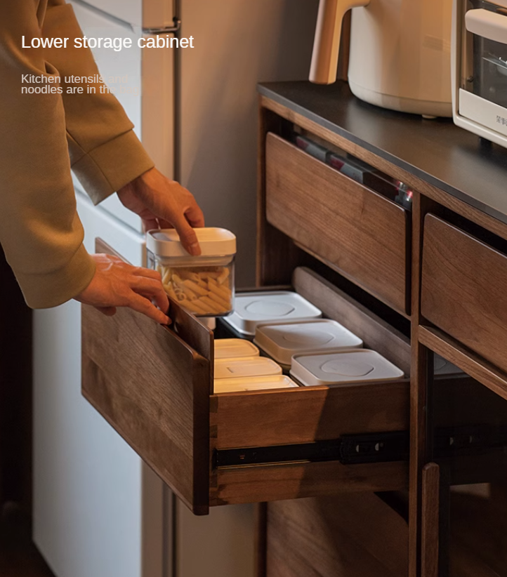 Black Walnut, Sandalwood Solid Wood Light Luxury Rock Plate Sideboard