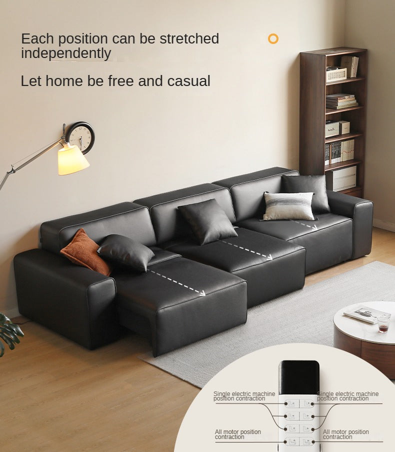 Organic Leather Art Sofa Retractable Bed Big Black Bull Electric Sofa Bed.