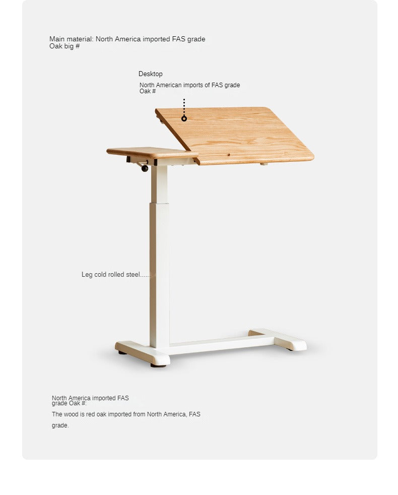 Oak, Solid Rubberwood Lifting Movable Folding Desk