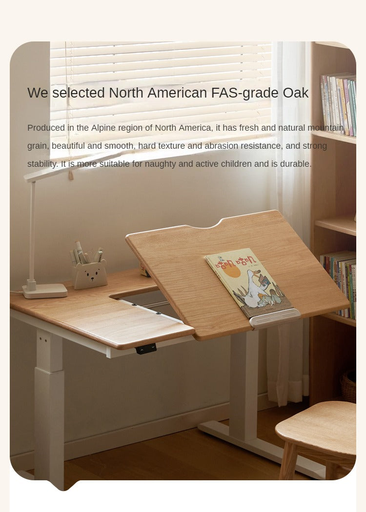 Oak Solid Wood Children's Electric Lifting Tilts Study Desk