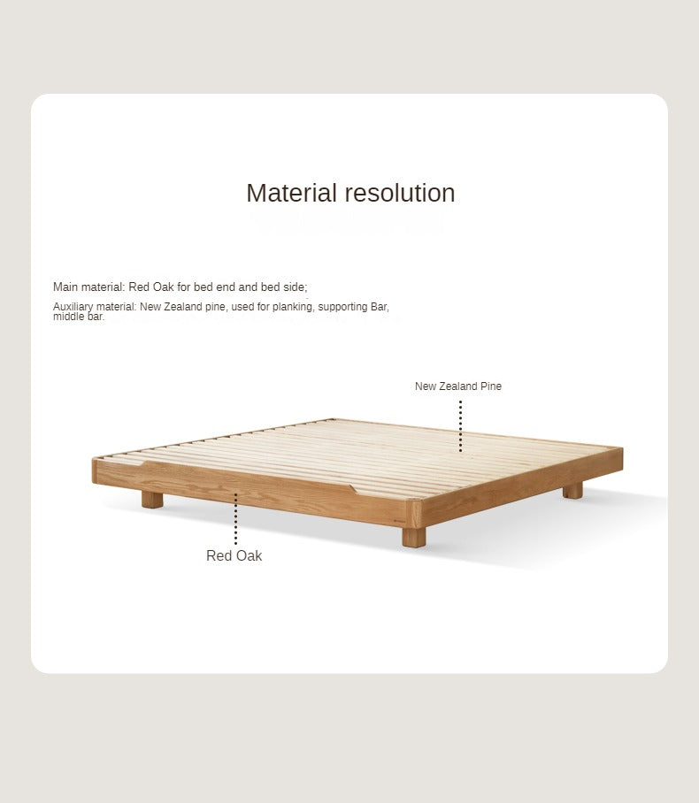 Oak, Beech Solid wood modern platform bed, headboard-free suspended bed with light