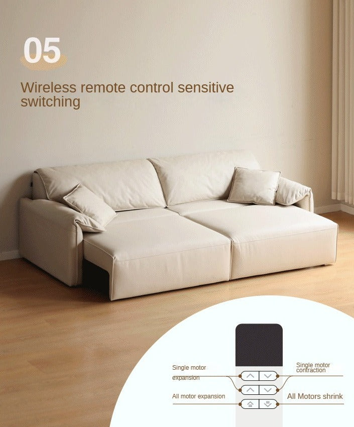 Electric Foldable Dual-purpose Cream Style White Elephant Ear Retractable Sofa Bed.