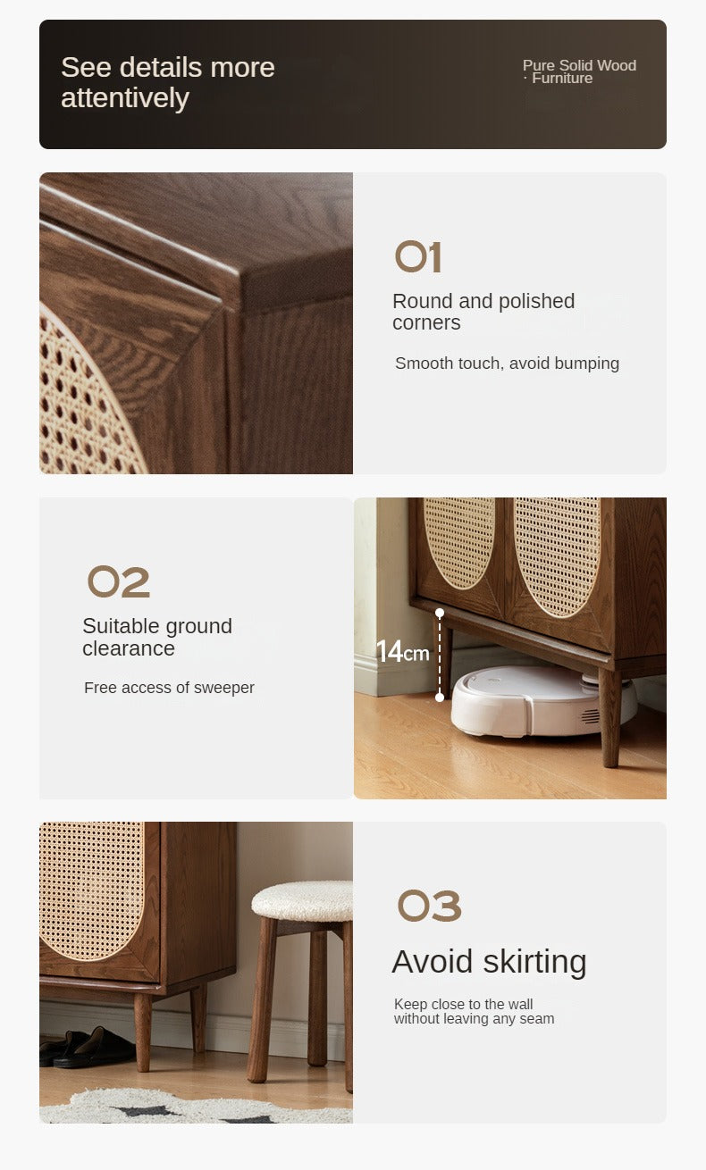 Oak Solid Wood Rattan Wall-Mounted Shoe Cabinet