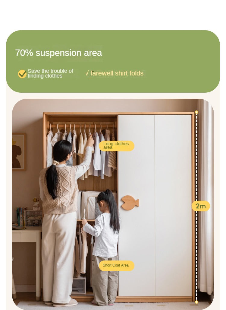 Beech Solid Wood Kids Wardrobe Sliding Door
