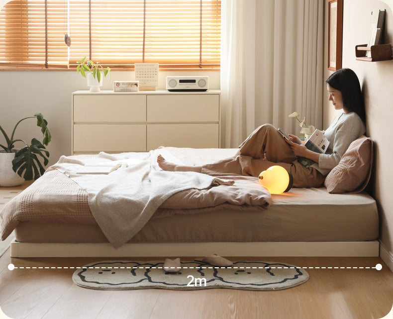 Birch solid wood platform bed, headboard-free bed floor bed cream style