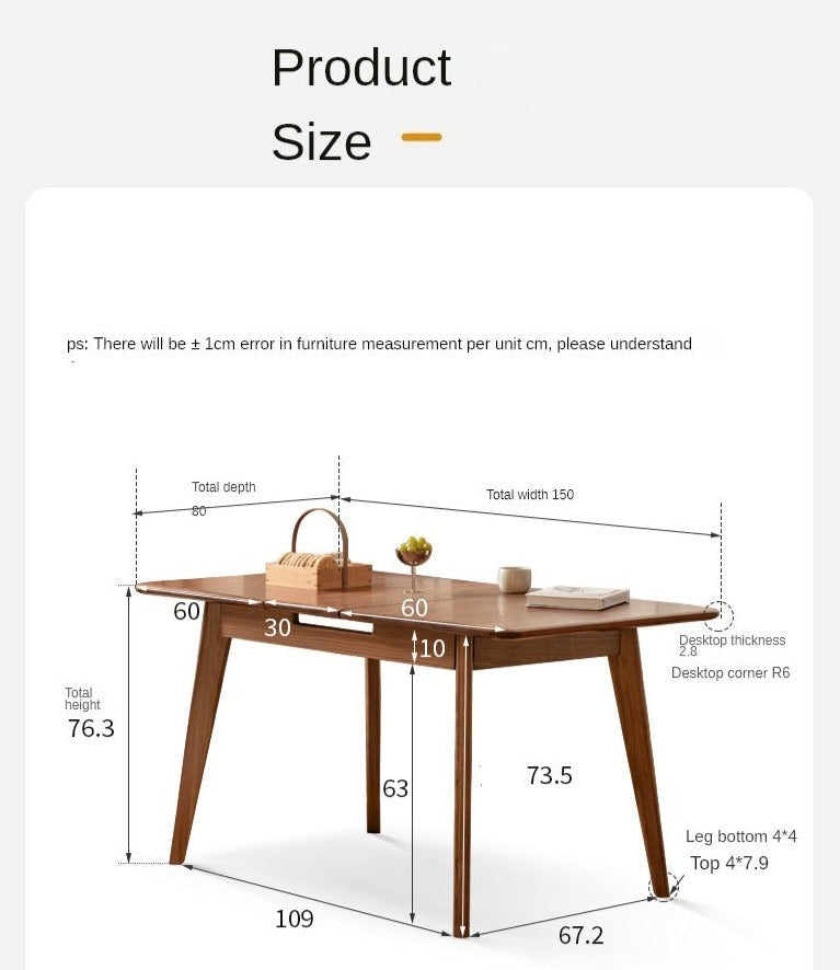 Black Walnut, Ash Solid Wood Telescopic Retractable Dining Table