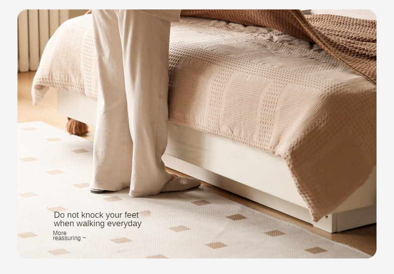 Oak, Rubber Wood Solid Wood Cream Technical Fabric Suspended Box Storage Bed