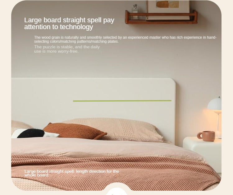 Poplar, Rubberwood Solid Wood Bed Modern Simple Cream Style