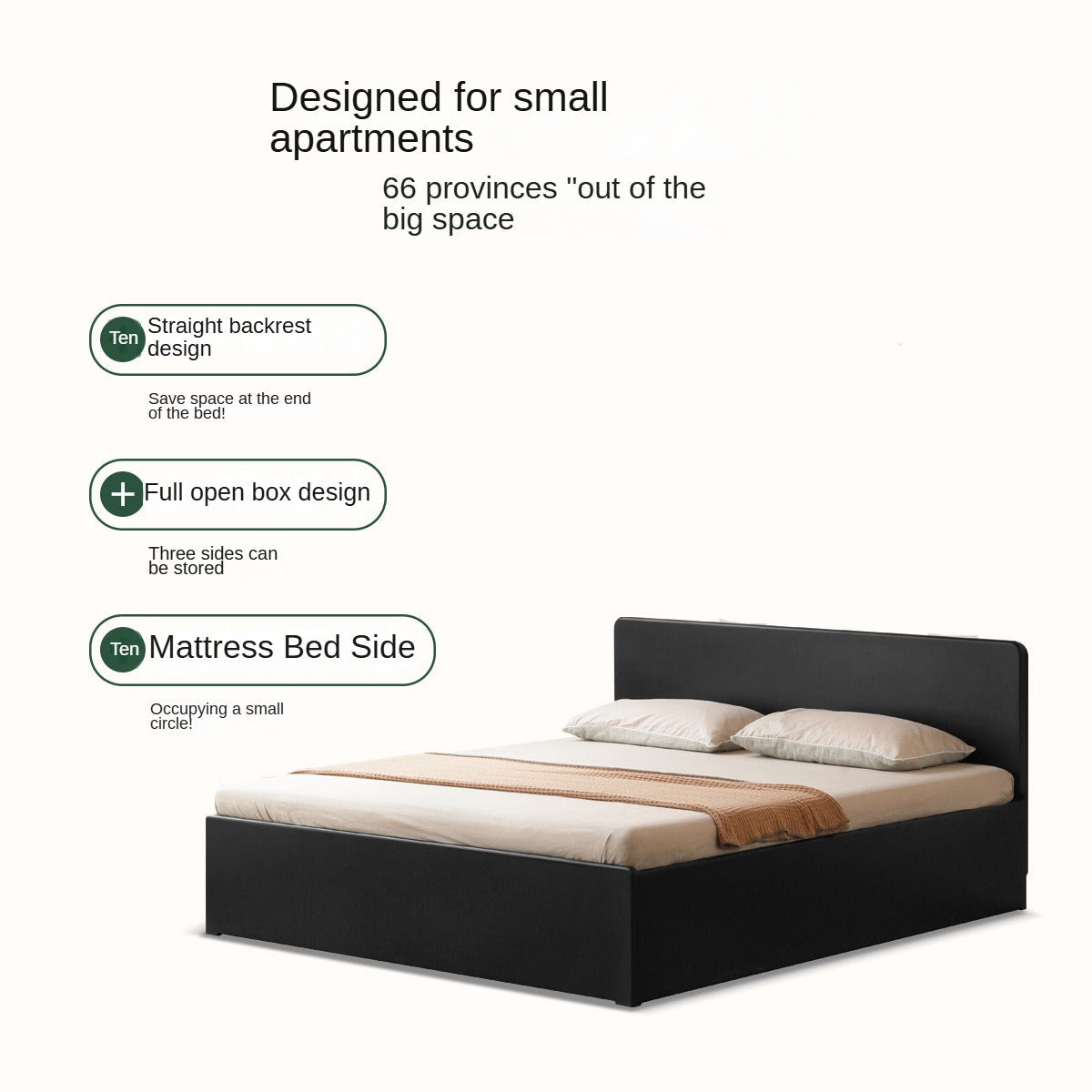 Poplar, Rubber Wood Solid Wood Fully Open High Box Bed Minimalist