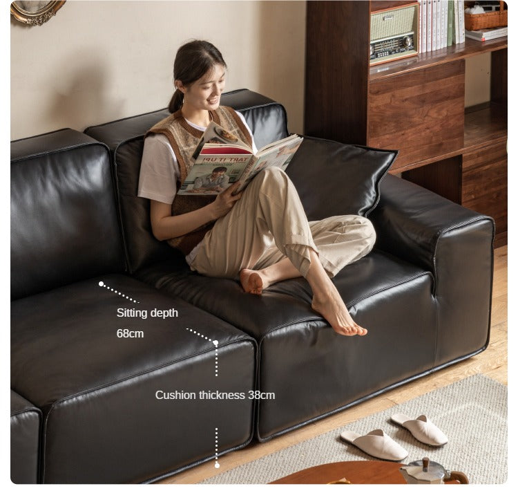 Top-grain Cowhide Leather Black Sofa.