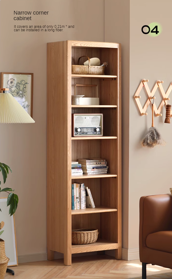 Oak Solid Wood Bookcase With Glass Door.