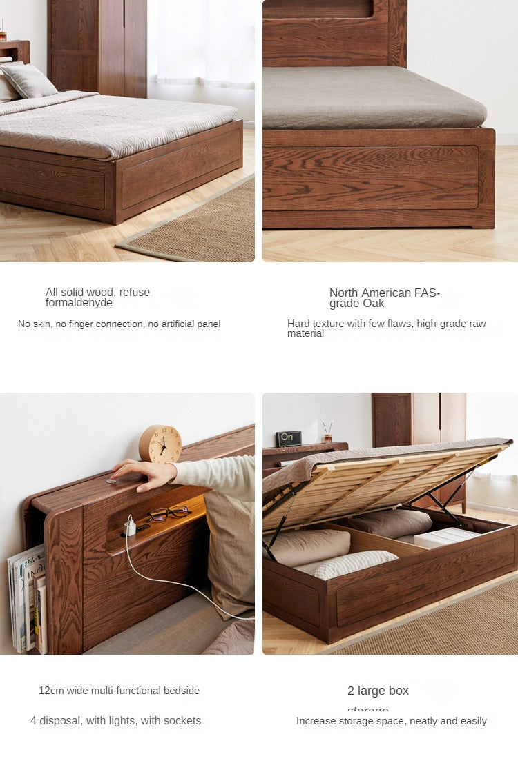 Oak Solid Wood Luminous Storage Box Bed