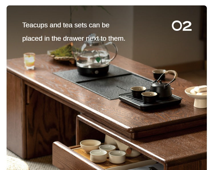 Oak, Black Walnut Solid Wood Retractable Modern Tea Table