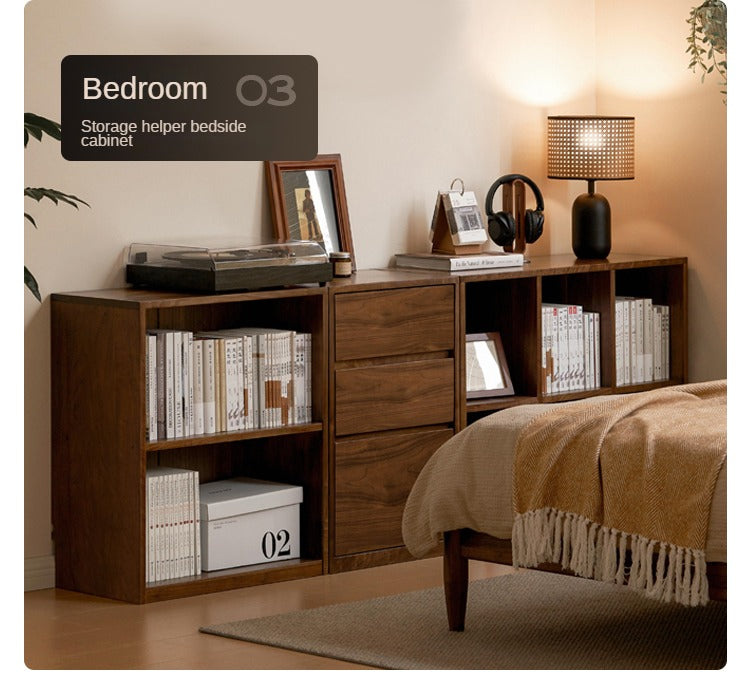 Black Walnut, Rubberwood Solid Wood Low Bookshelf Combination Floor-Standing Cabinet