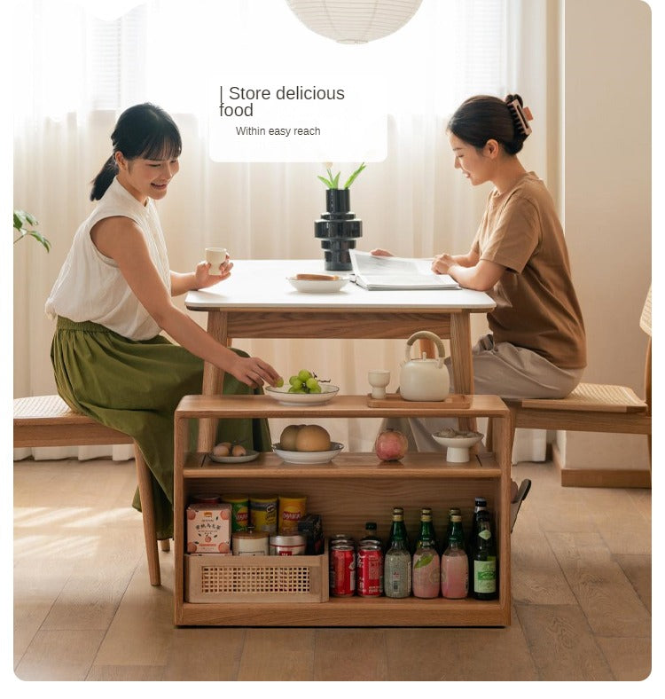 Oak Solid Wood Wheel Side Table