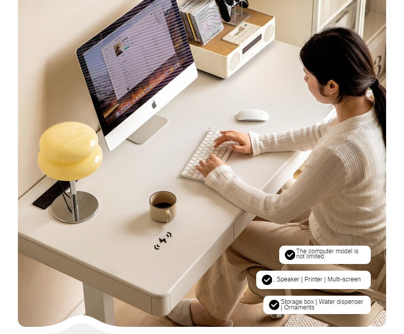 Solid Rubberwood Smart Electric Lift Desk Cream Style