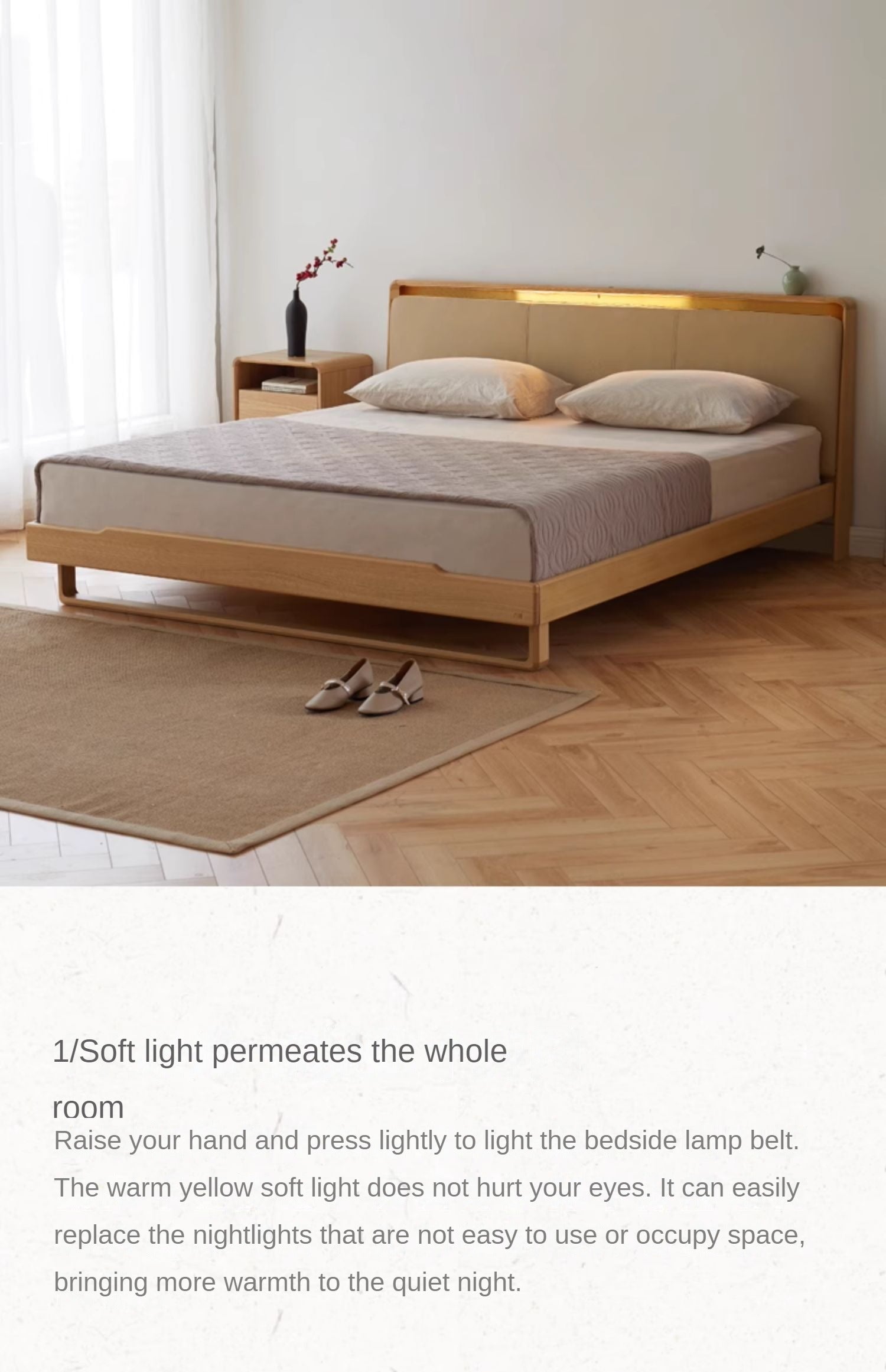 Ash Solid Wood Soft Back Bed Nordic Modern