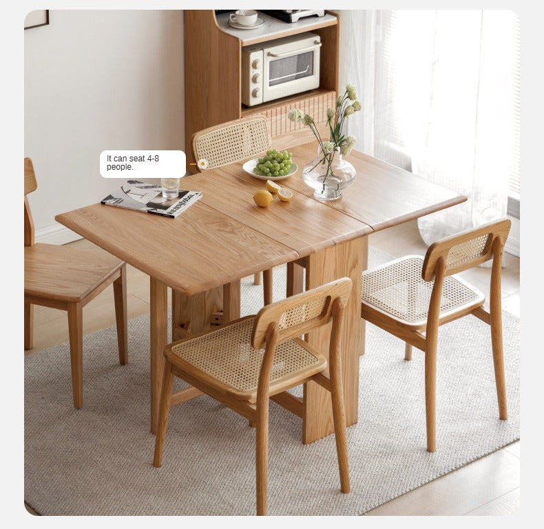 Oak Solid Wood Folding Table, Retractable Dining Table