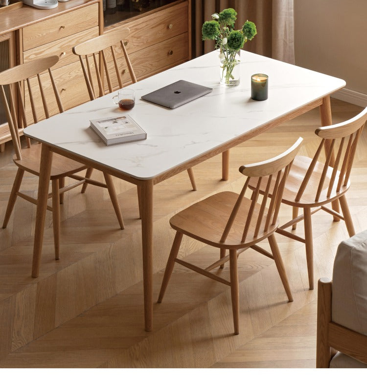 Oak Solid Wood Dining Table With Rock Slab Surface