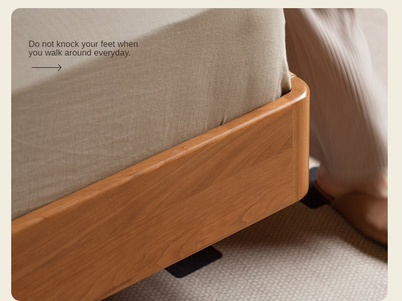 Cherry solid wood leather soft suspended bed