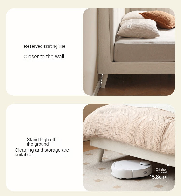 Oak Solid Wood Piano Key Bed Cream Style