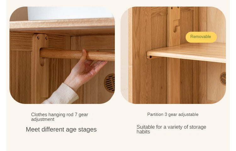 Oak Solid Wood Children's Sliding Door Wardrobe