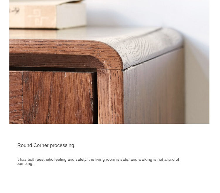 Oak Solid Wood Side Cabinet, Walnut Color