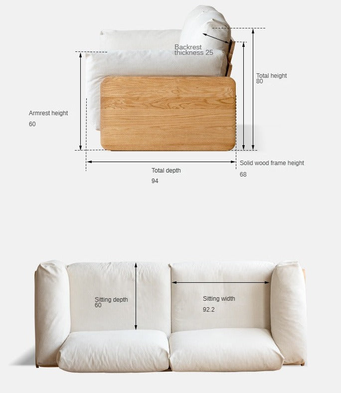 Oak Solid Wood Down Fabric Sofa.