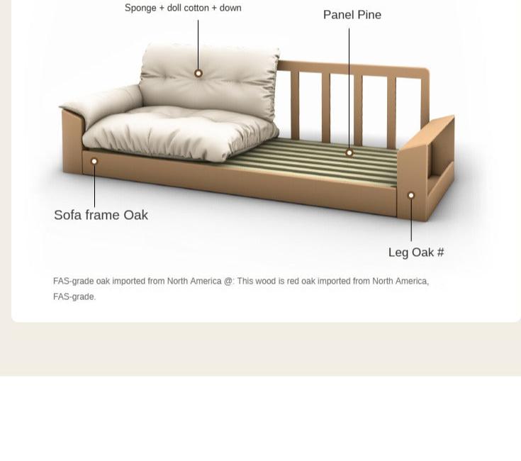 Oak Solid Wood Floor Storage Sofa, Goose Down.