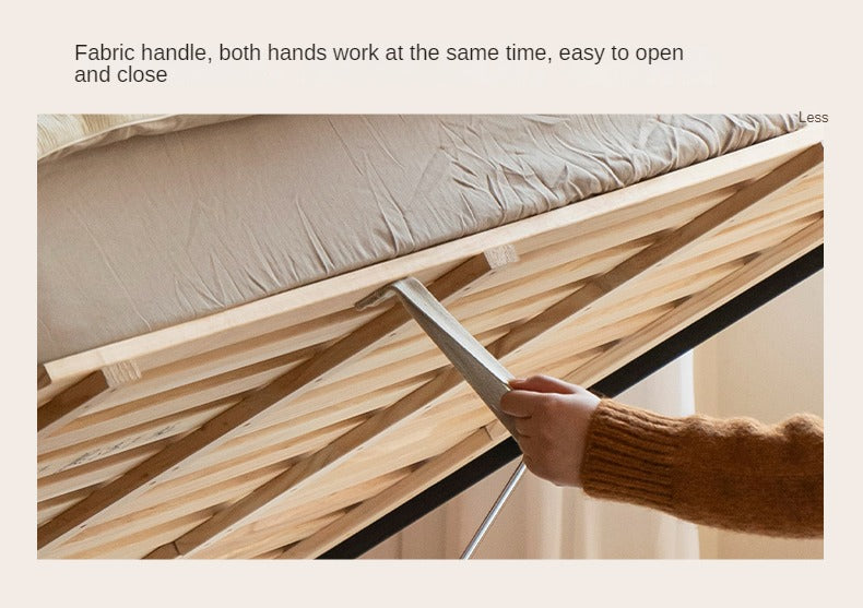 Cherry Solid Wood Box Bed Top Genuine Leather, Corduroy Suspended Bed