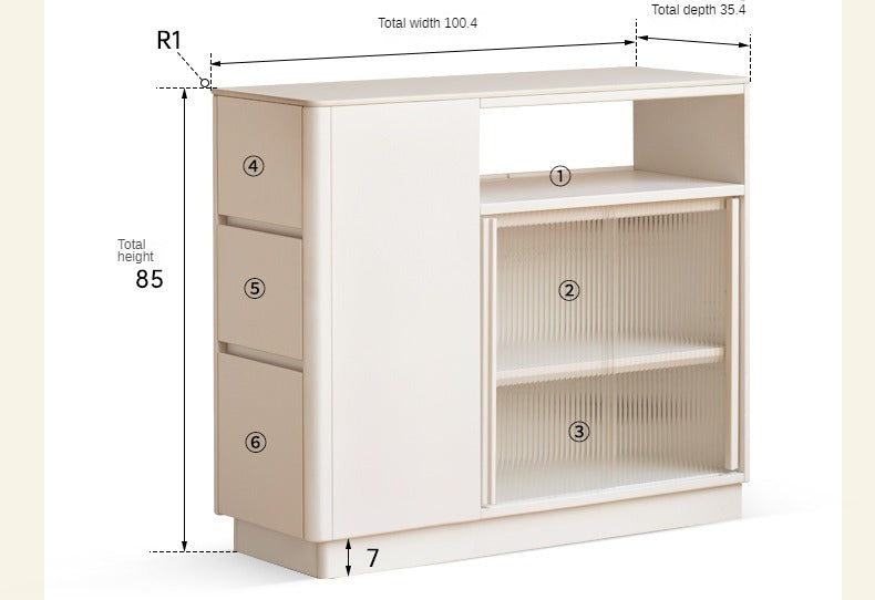 Poplar Solid Wood Partition Dining Cabinet, White Cream Rock Board