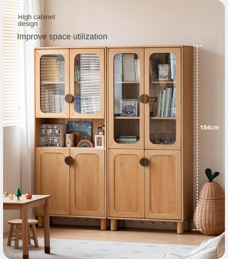 Beech Solid Wood Bookcase Study Bookshelf Cabinet Combination