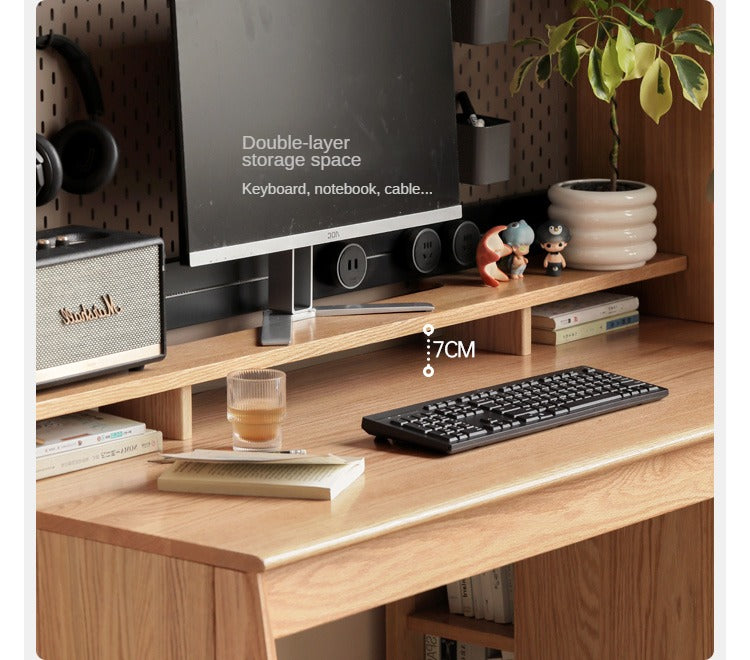 Oak, Cherry Solid Wood Desk Bookshelf Integrated Warm Light