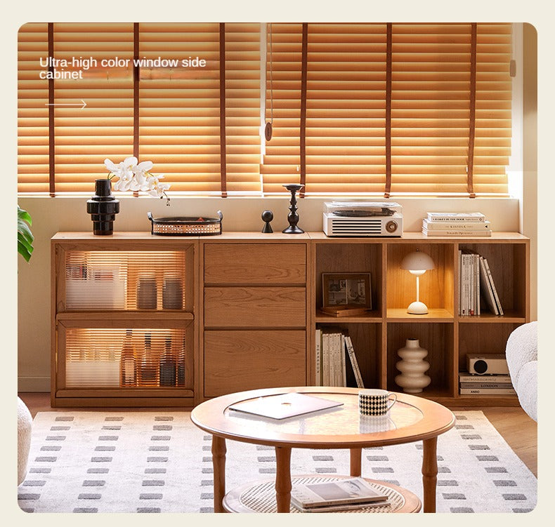 Cherry Solid Wood Vintage Floor Storage Bookcase