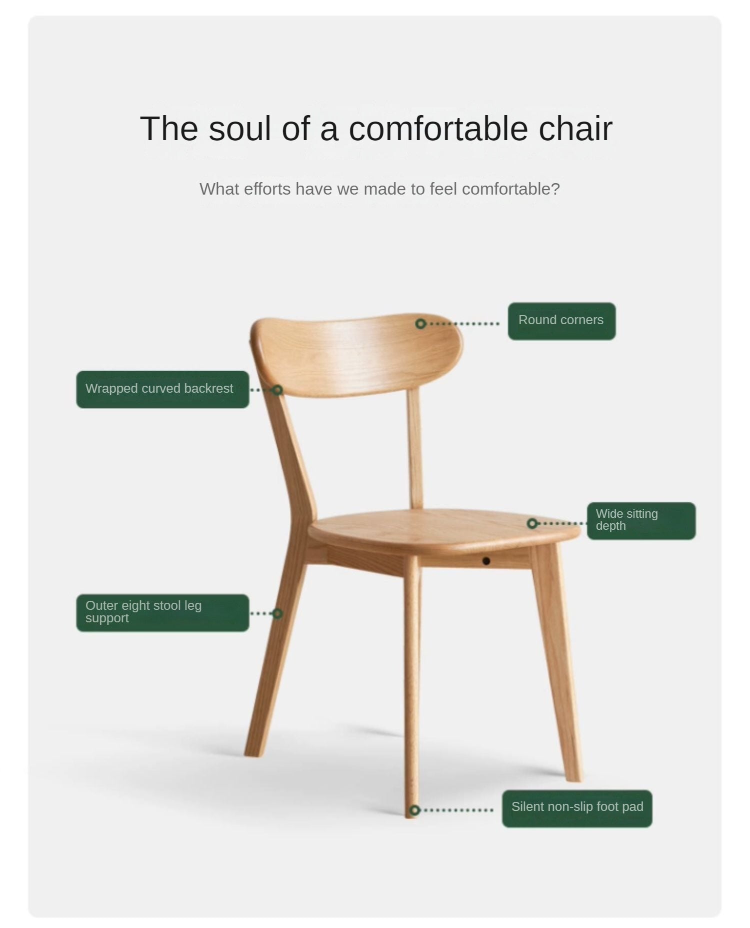 Ash, Oak, Cherry, Beech, Black Walnut Solid Wood Curved Backrest Dining Chair