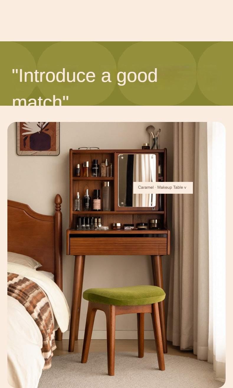 Oak, Cherry Solid Wood Makeup Soft Stool.