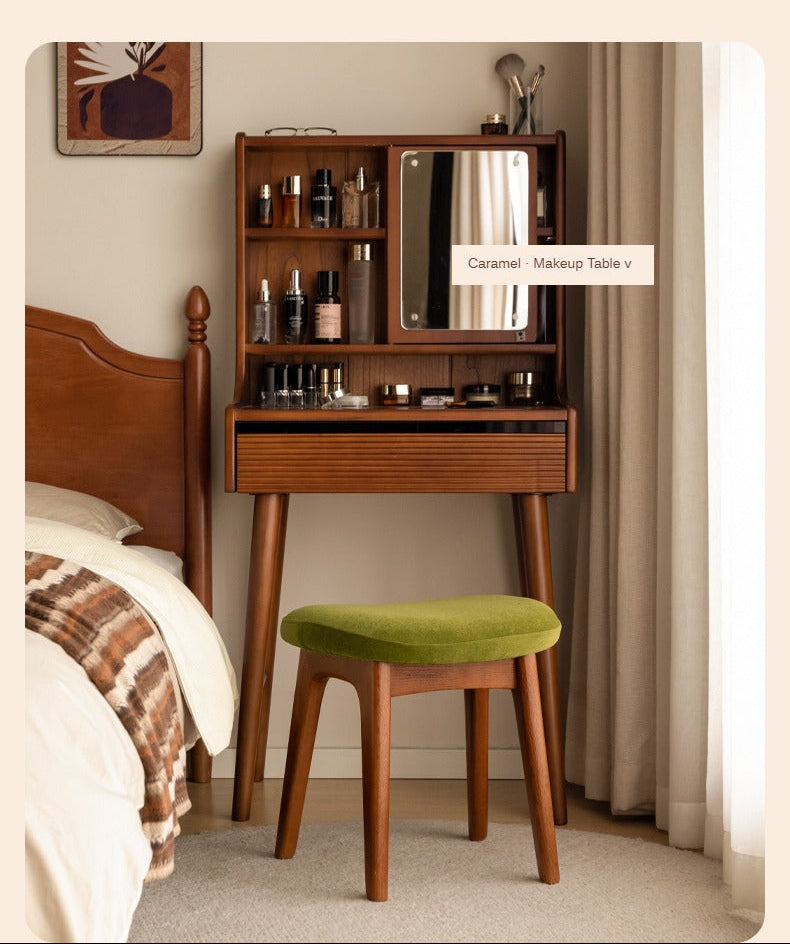 Oak, Cherry Solid Wood Makeup Soft Stool.