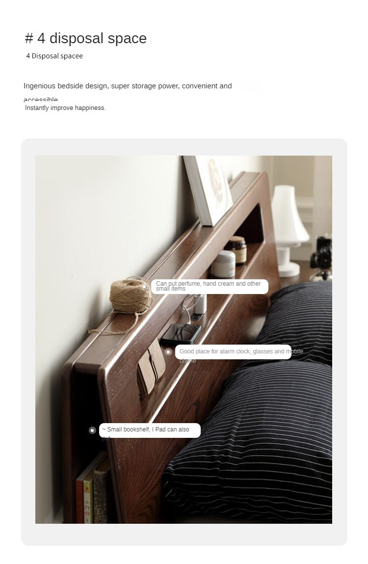 Oak solid wood bed with light walnut-color