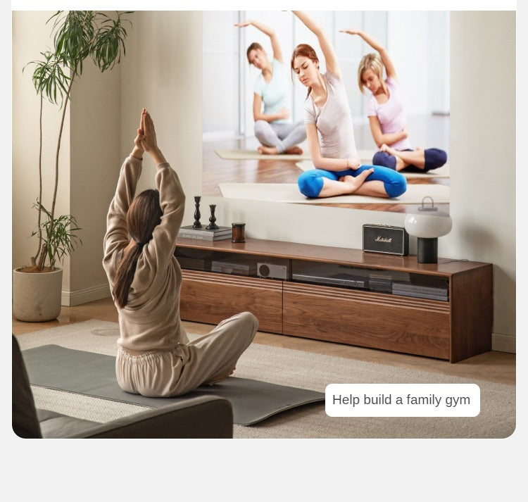 Black Walnut, Oak Solid Wood TV Cabinet LED Light Floor Cabinet.