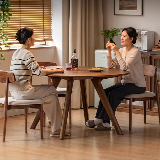 Black Walnut Solid Wood Retro Round Dining Table.