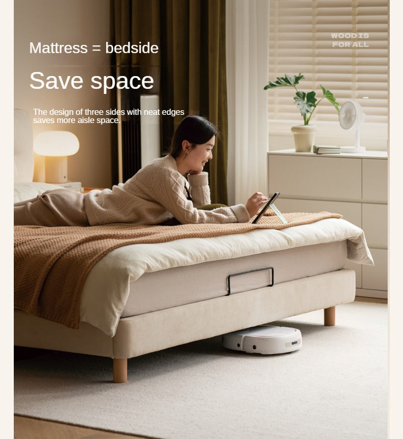 Fabric Soft Bed White Cream Style