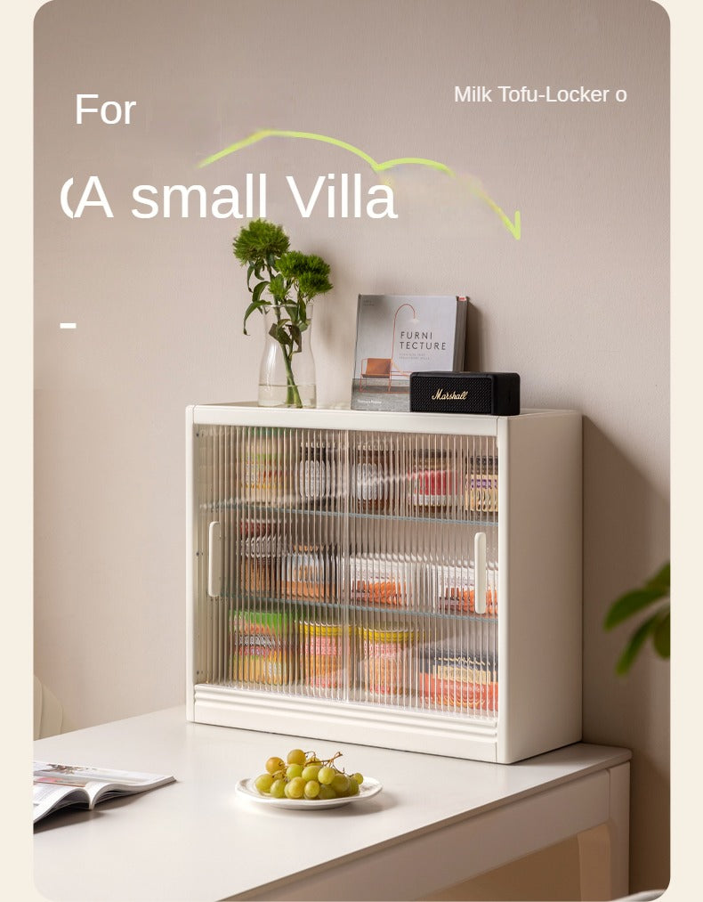 Solid Rubberwood Desktop Storage Cabinet Glass Sliding Door