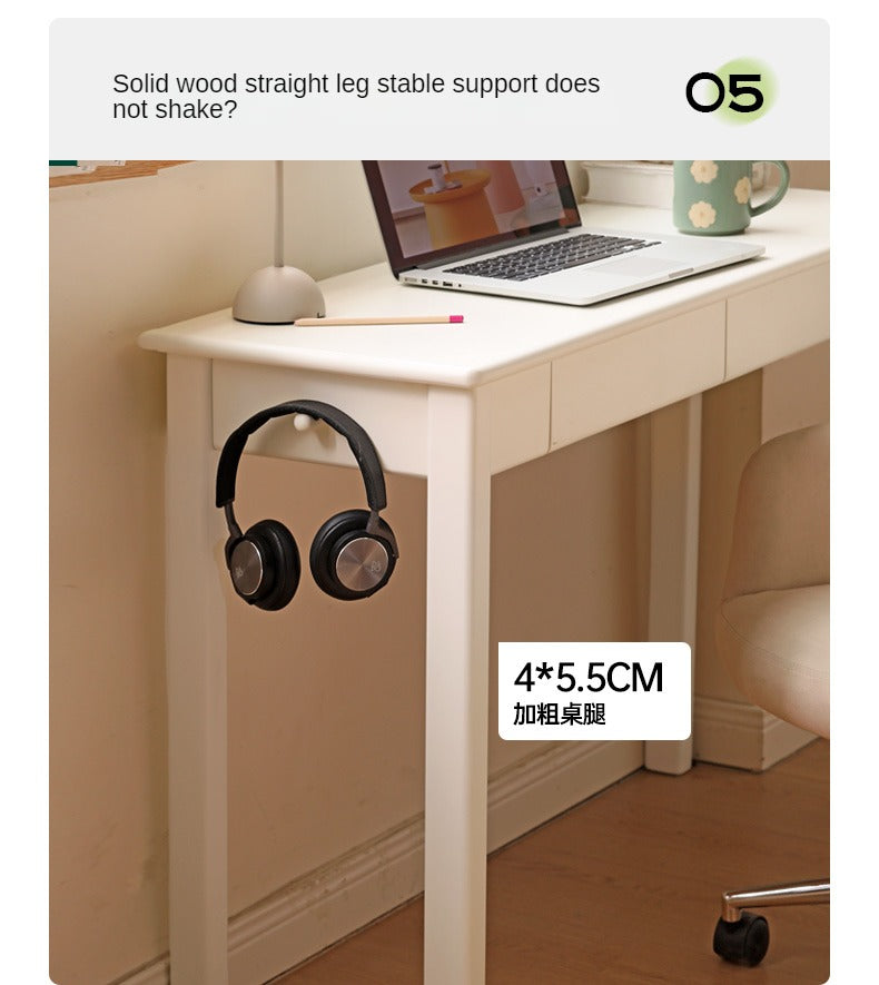Poplar Solid Wood Modern Narrow Cream Style Drawer Desk