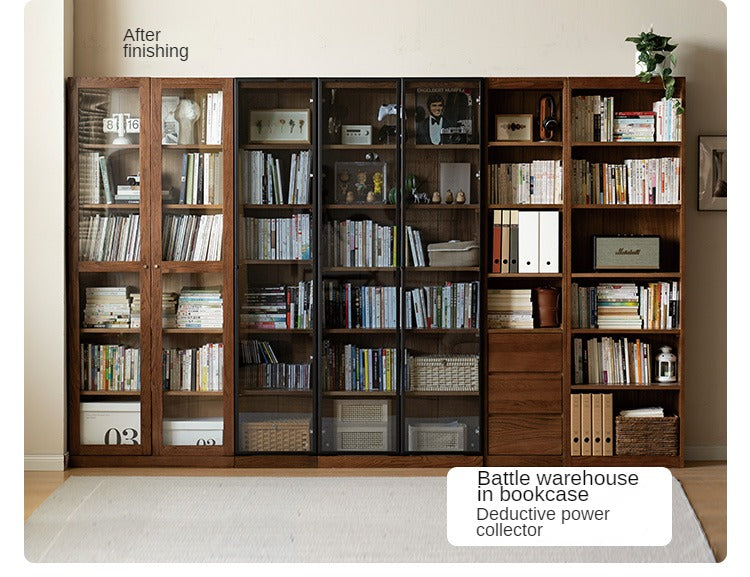 Oak, Solid Rubberwood Modern Bookcase Storage