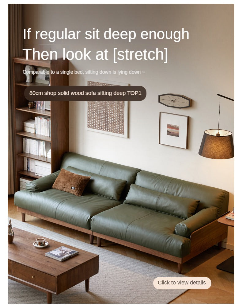 Black Walnut Solid Wood Genuine Leather, Fabric Sofa