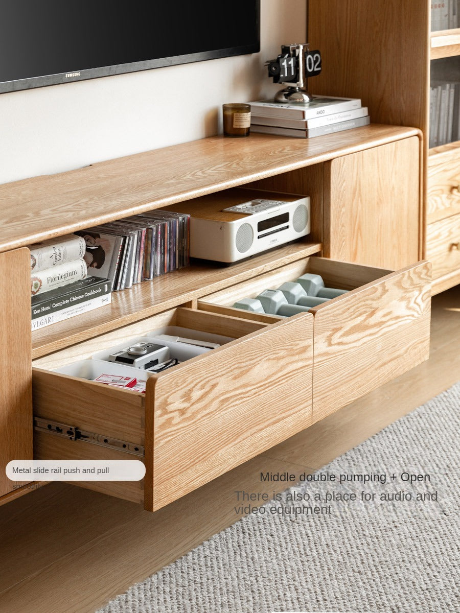 Oak Solid Wood Tall TV Cabinet.