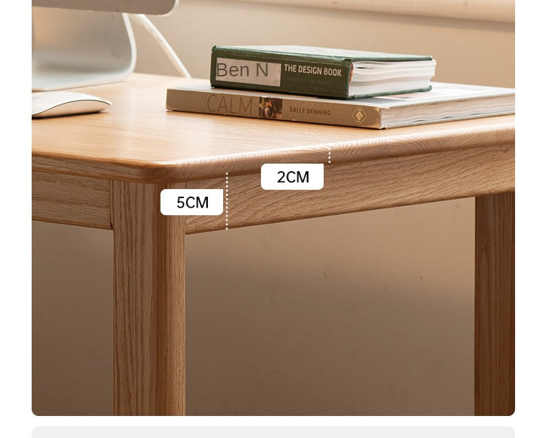 Oak Solid Wood Desk with Bookshelf and Drawer