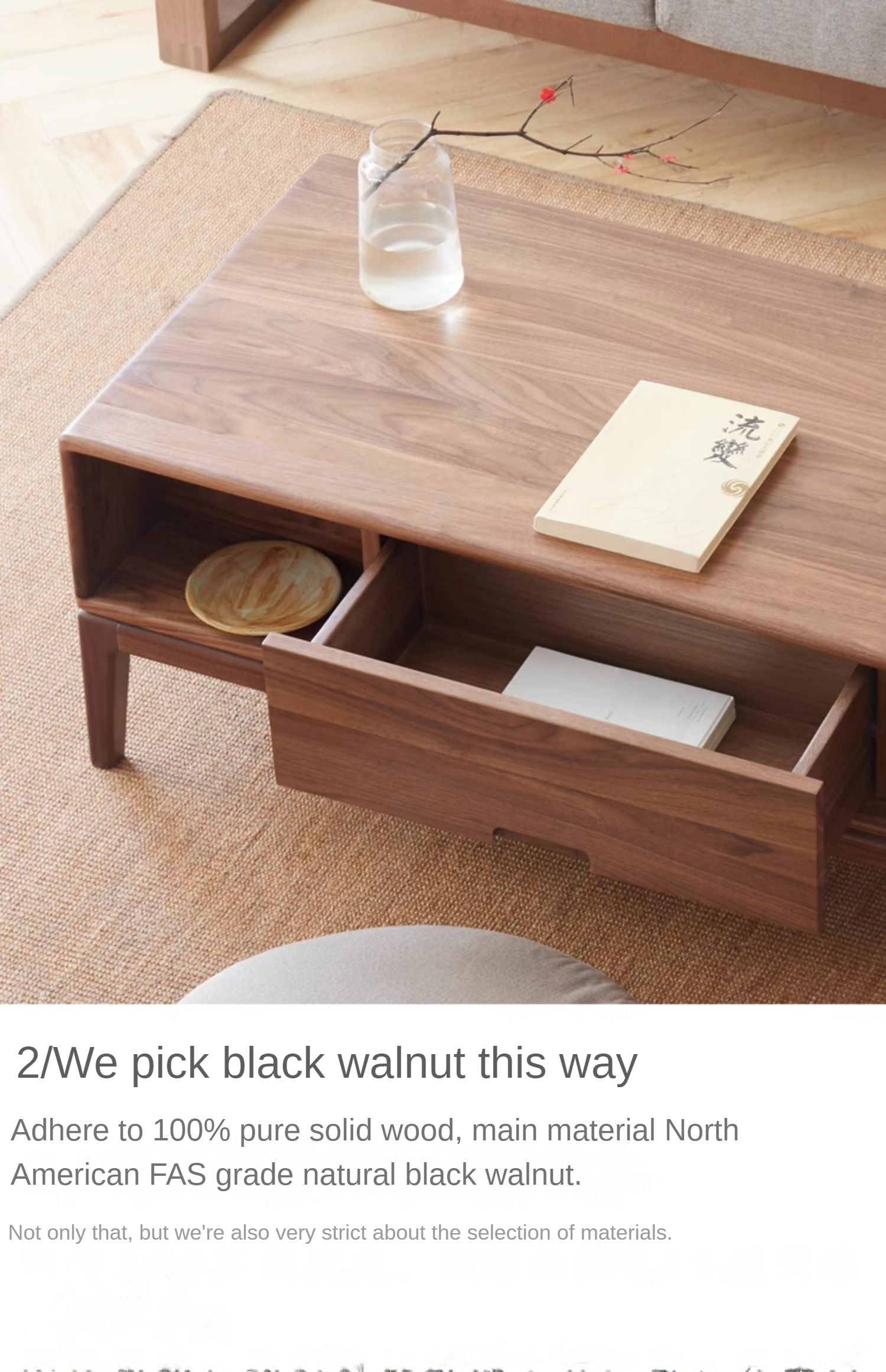 Black Walnut, Ash Solid Wood Modern Coffee Table