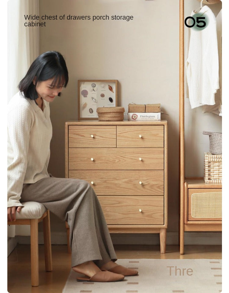 Oak Solid Wood, Solid RubberWood Nordic Chest of Drawers